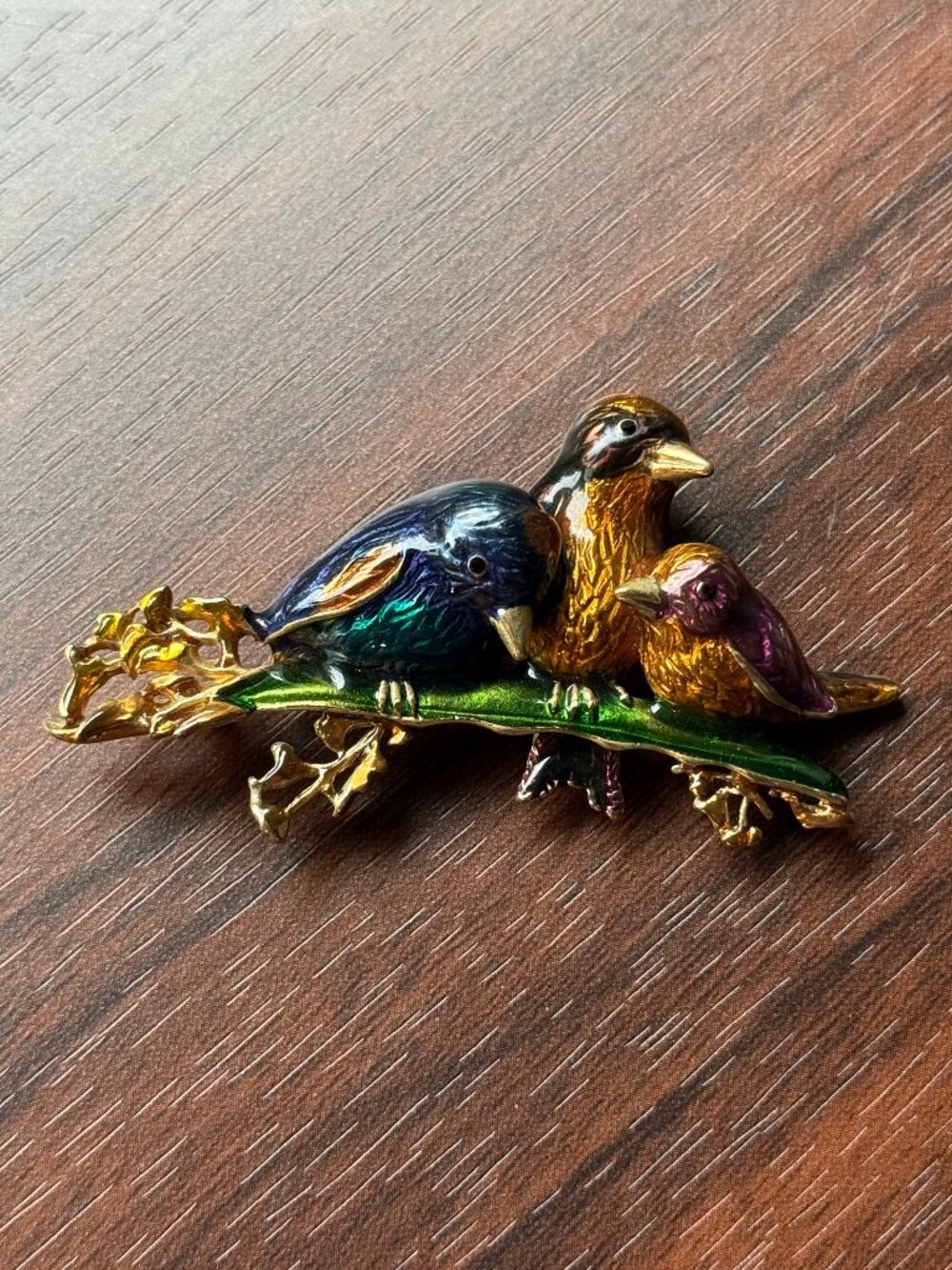 Vintage Signed Enamel Birds on Branch Brooch - Picture 2 of 5